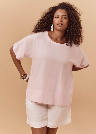 Plus Size Linen Blend Curved Hem Top