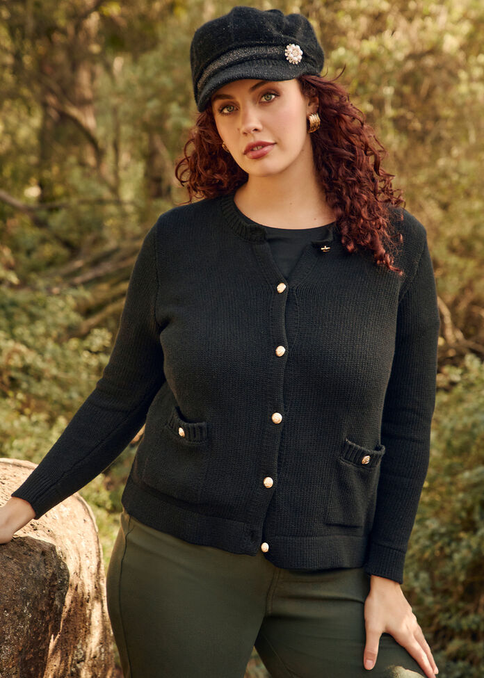 Shop Plus Size Cotton Buttoned Knit Cardigan, Black Taking Shape AU