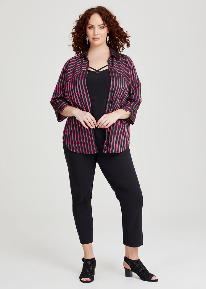 Plus Size Women Cotton Stripe Dot Loose Irregular Shirt