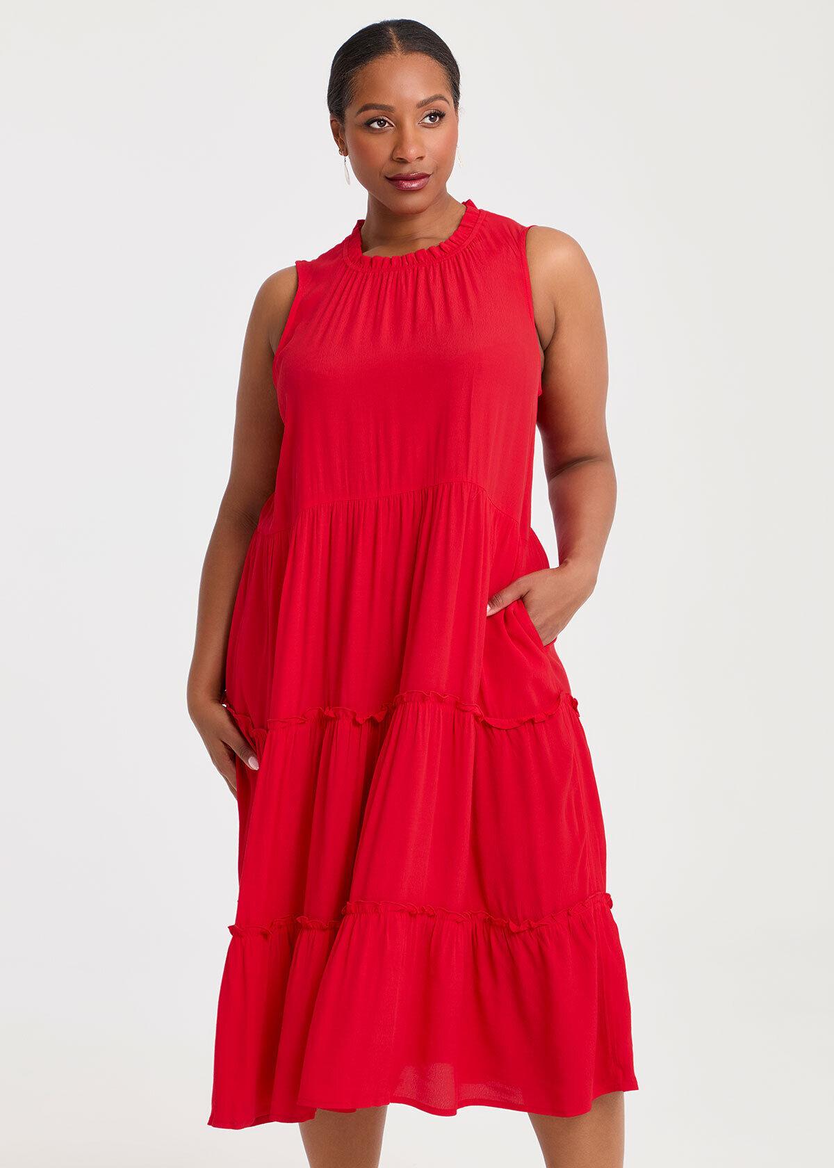 Shop Plus Size Natural Frill Tiered Dress, Red | Taking Shape AU