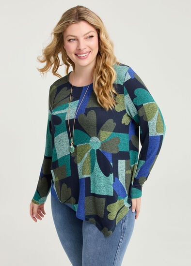 Plus Size Bamboo Cosy Block Floral Print Top