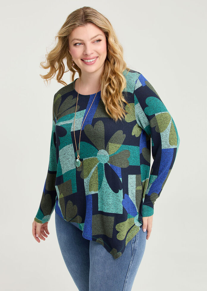 Bamboo Cosy Block Floral Print Top, PRINT, hi-res