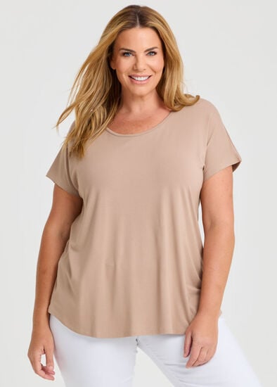 Plus Size Natural Round Neck Everyday T-shirt