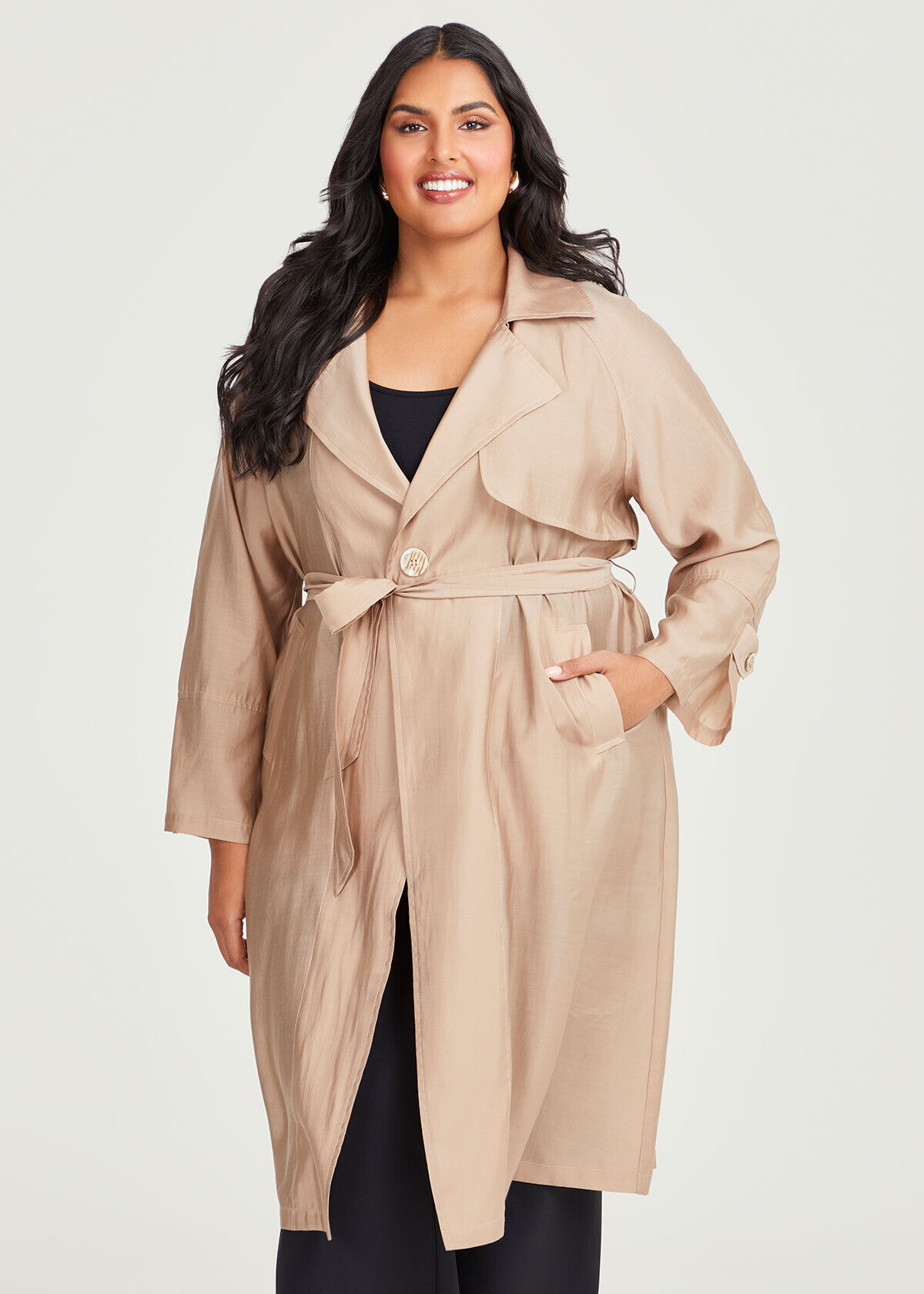 Plus size clearance tan trench coat