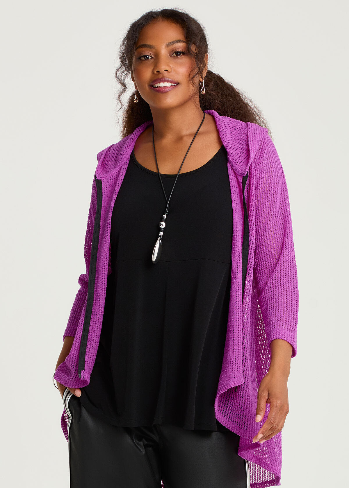 Shop Plus Size Textured Moanna Zip Cardigan, Pink | Taking Shape NZ