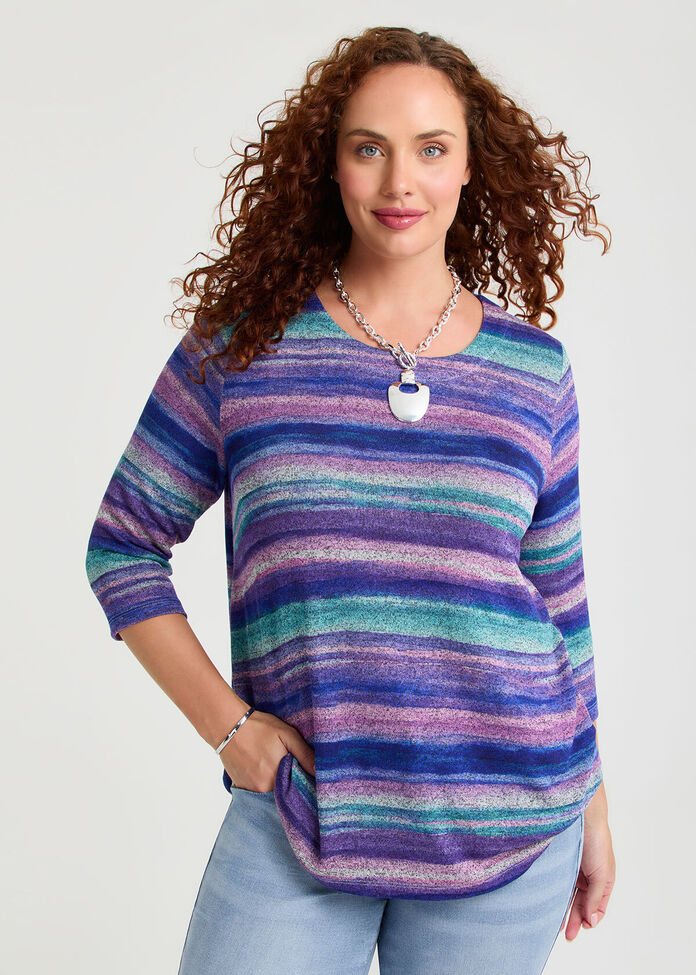 Bamboo Cosy Brushed Stripe Top, , hi-res