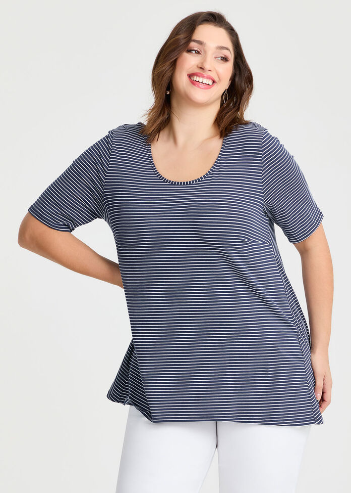 Scoop Neck Stripe T-shirt, , hi-res
