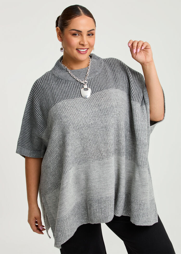 Grey Tones Relaxed Poncho, , hi-res