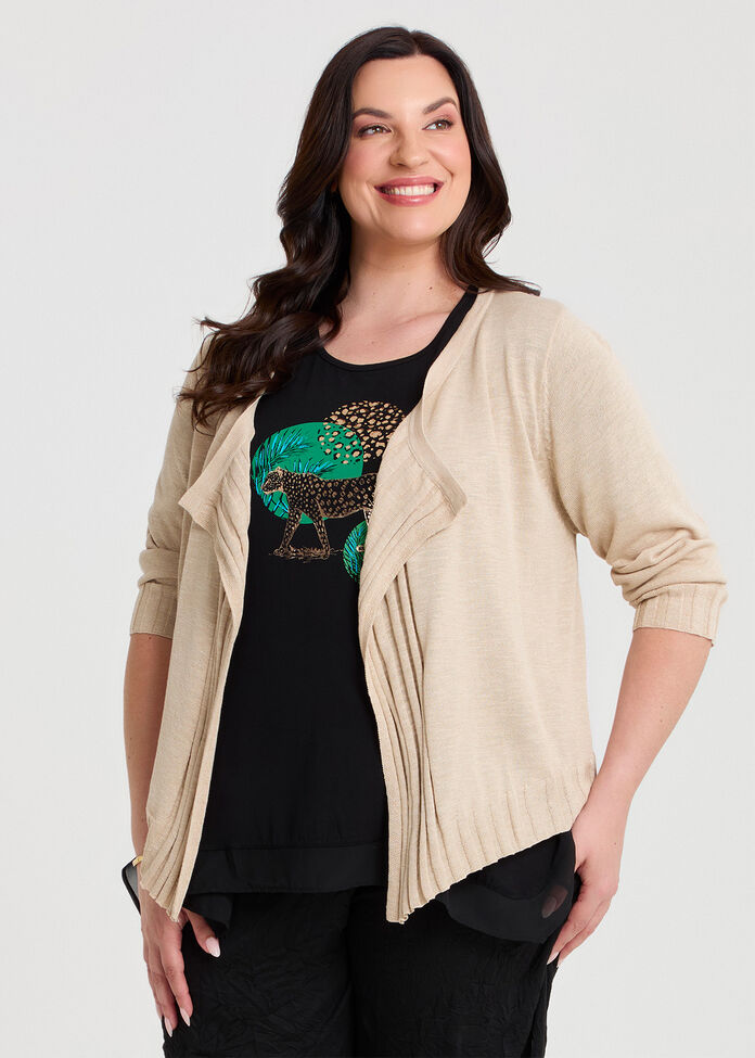 Drape Front Slub Knit Crop Cardigan, , hi-res