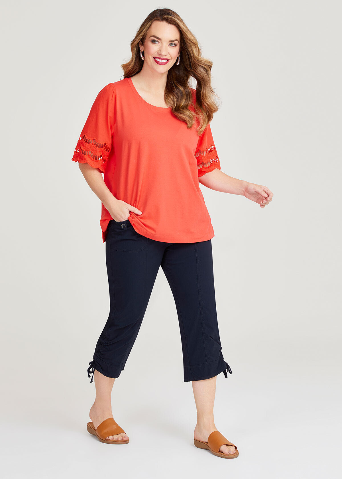 Shop Plus Size Cotton Scallop Sleeve Top in Orange Taking Shape AU