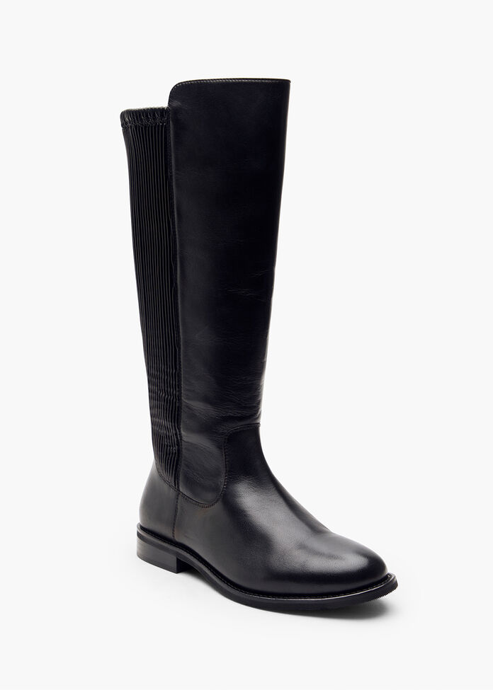 Plus Size Leather Knee High Stretch Boots Black Taking Shape NZ