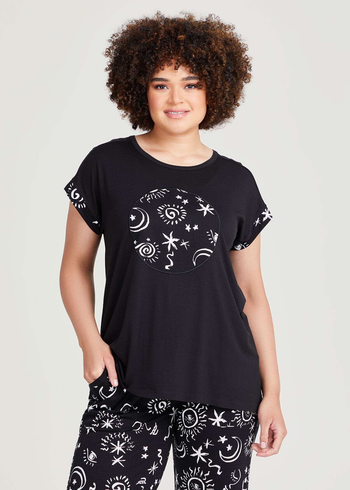Shop Plus Size Bamboo Celestial Pyjama Top, Black | Taking Shape UK