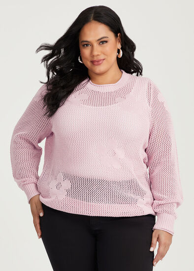 Plus Size Cotton Open Knit Flower Jumper