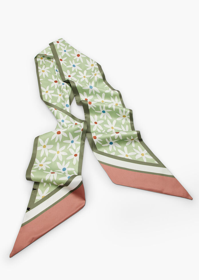 Thin Flower Print Silky Scarf, , hi-res