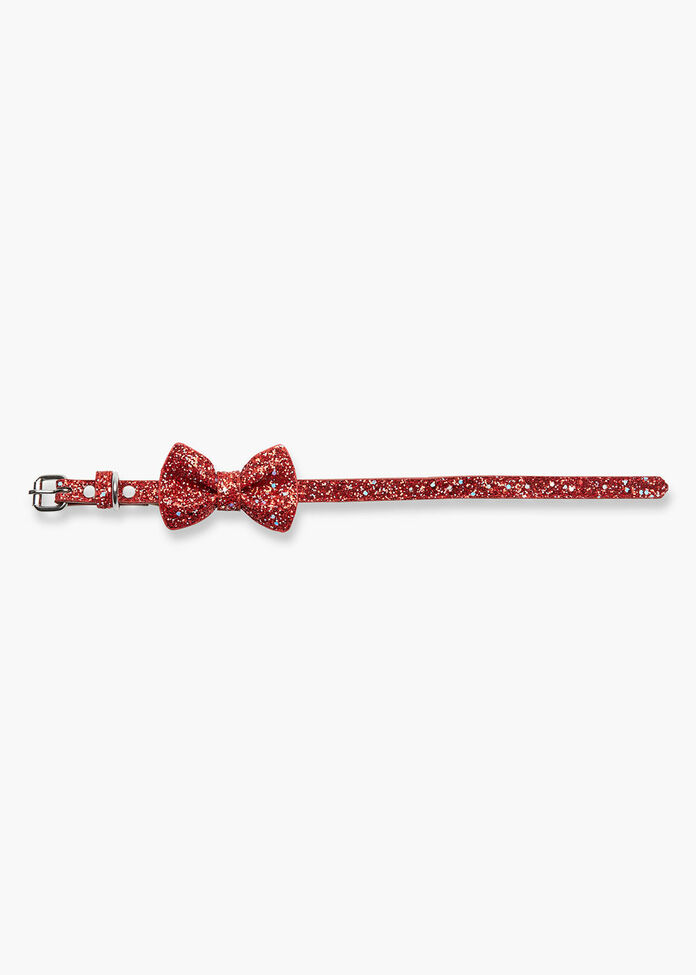 Red Glitter Bow Tie Pet Collar, , hi-res