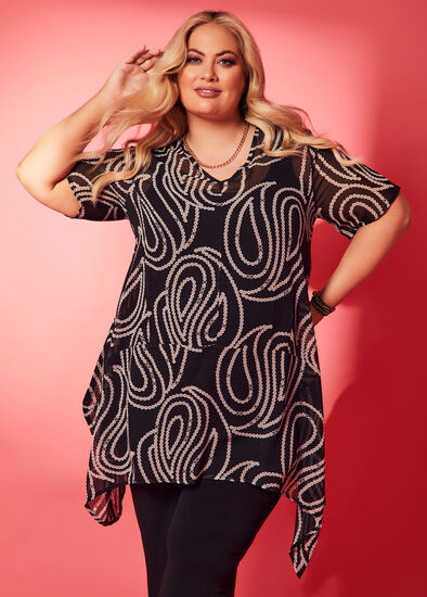 Plus Size Tulip Swirl Overlay Tunic