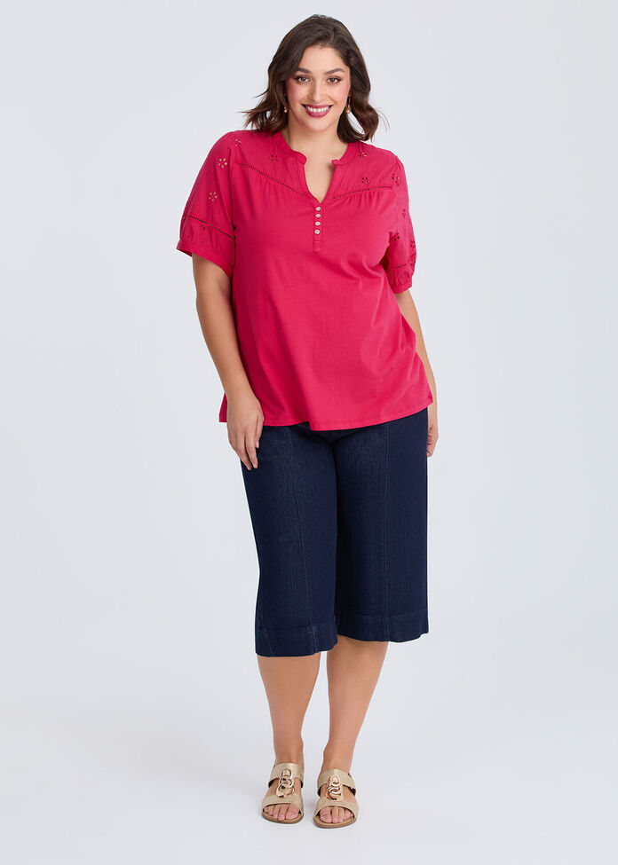 Cotton Broderie Puff Sleeve Top, , hi-res