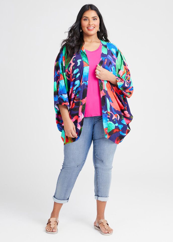 Bright Watercolour Print Shrug, , hi-res
