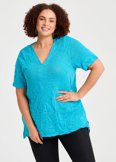 Plus Size Blue Mojito Lace Trim Crush Top
