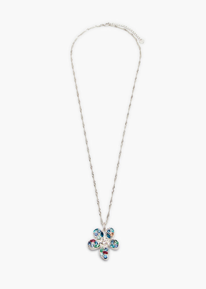 Pave Diamante Flower Necklace, , hi-res