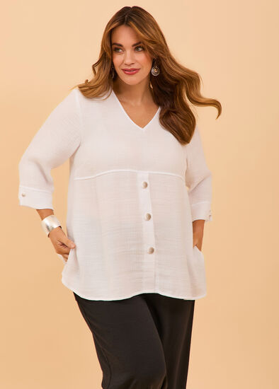 Plus Size Button Crinkle Crush Natural Top