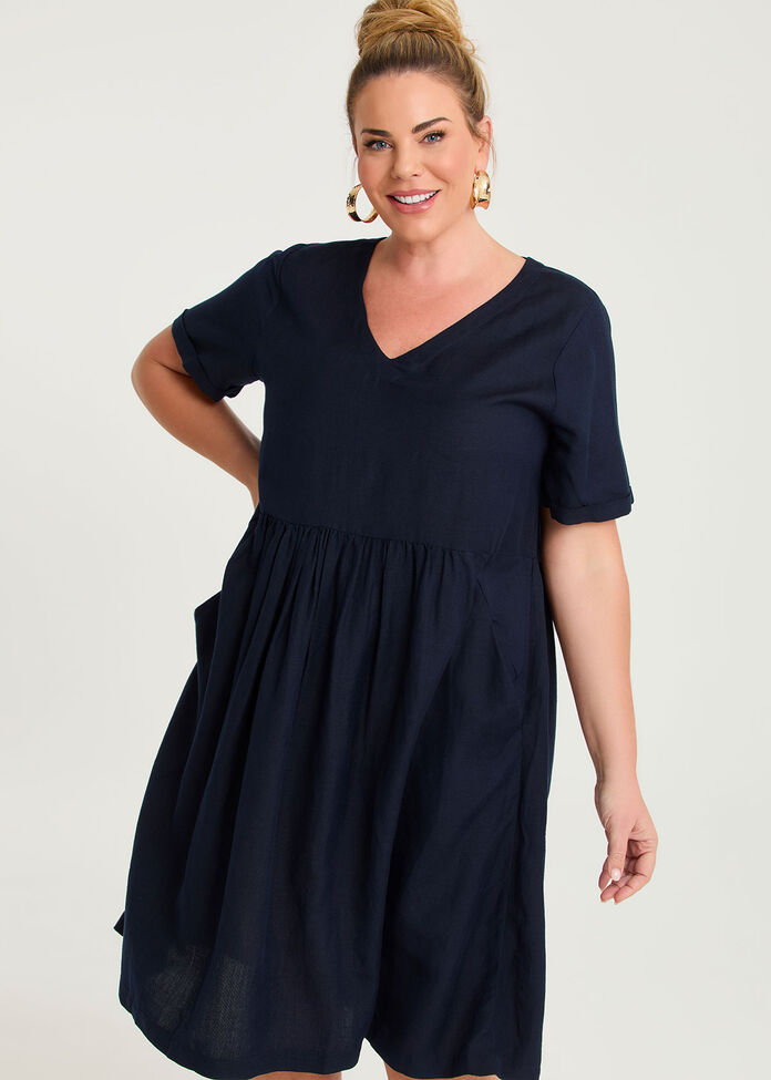 Linen Blend Holiday Pocket Dress, , hi-res