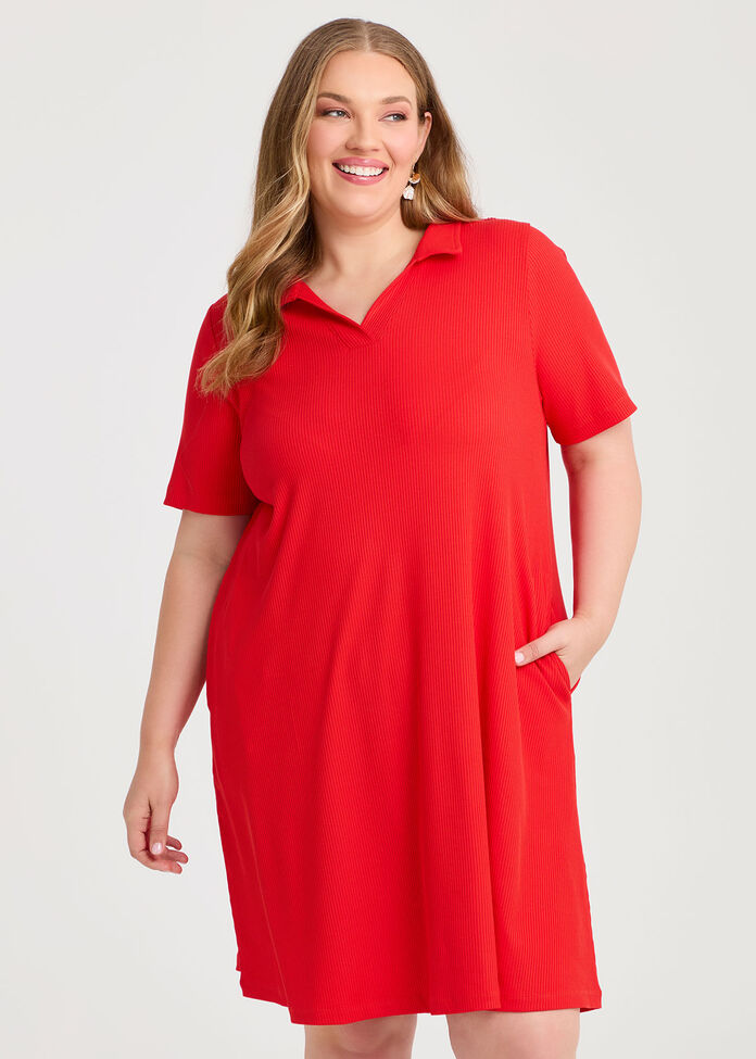 Collared Rib Dress, , hi-res