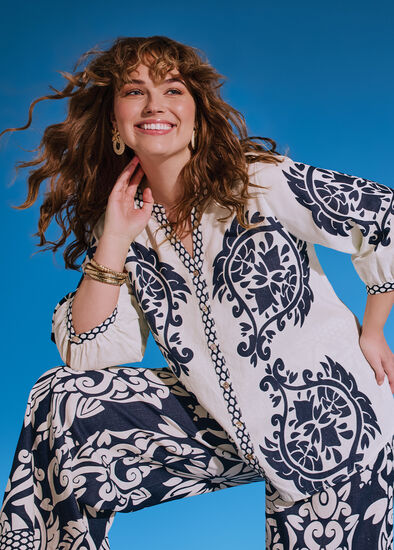 Plus Size Nevis Rococo Button Thru Top