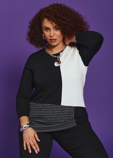 Plus Size Bamboo Knit Plaid Top