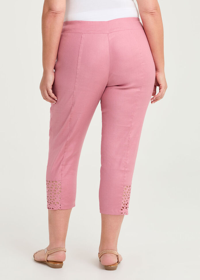 Lace Hem Stretch Linen Crop Pant, , hi-res