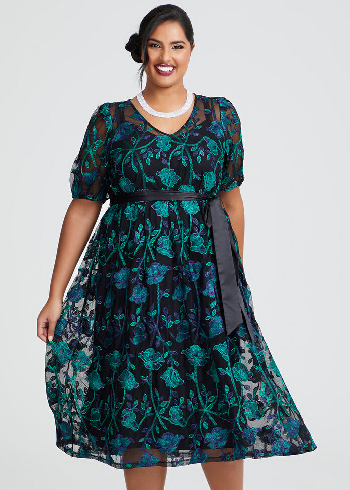 Shop Plus Size Azure Embroidered Dress in Multi | Sizes 12-30 | Taking ...