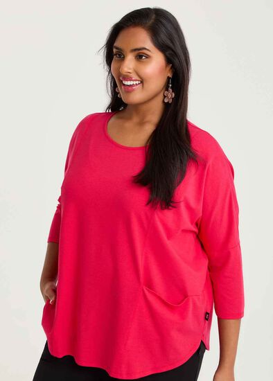 Plus Size Pima Cotton Traveller 3/4 Slv Top