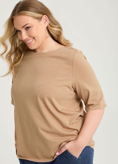Plus Size Organic Cotton Stud Shoulder Top