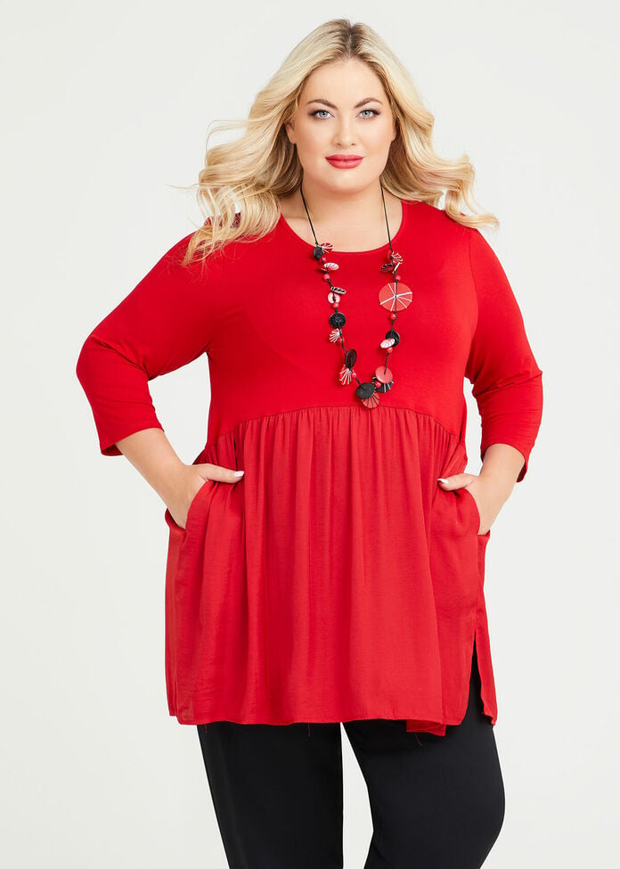 Shop Plus Size Bamboo Luxe Ruffle Tunic in Red | Taking Shape AU