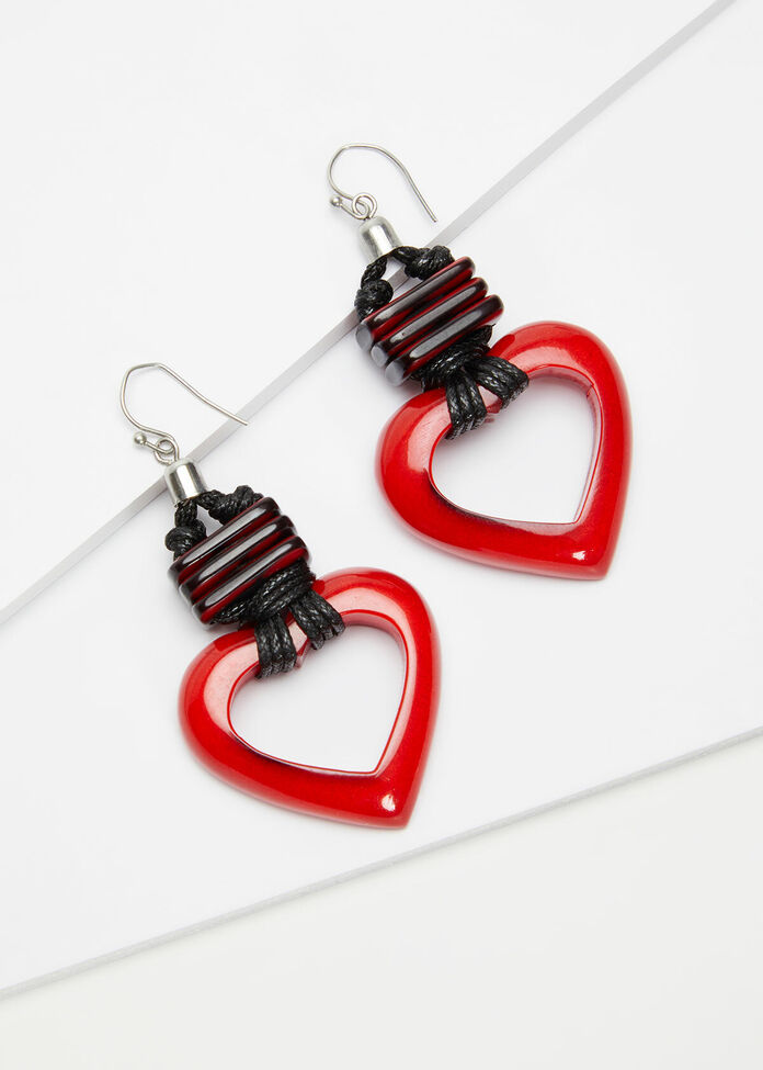 Red Resin Heart Earrings, , hi-res