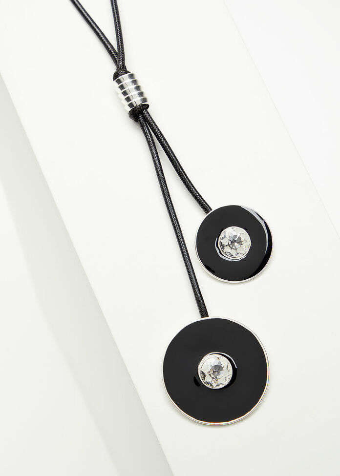 Black Enamel Disc Necklace, , hi-res