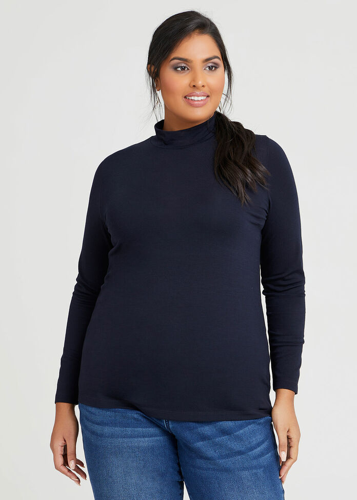Shop Plus Size Wool Bamboo Mock Neck Top in Blue | Sizes 12-30 | Taking ...
