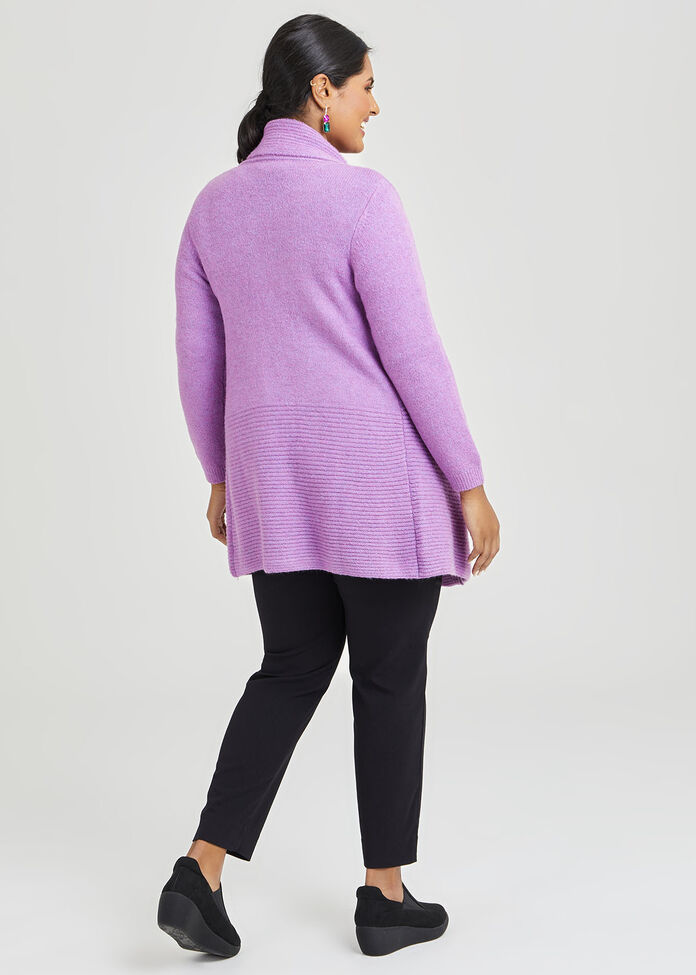 Shop Plus Size Rib Knit Shawl Collar Cardigan in Purple | Sizes 12-30 ...