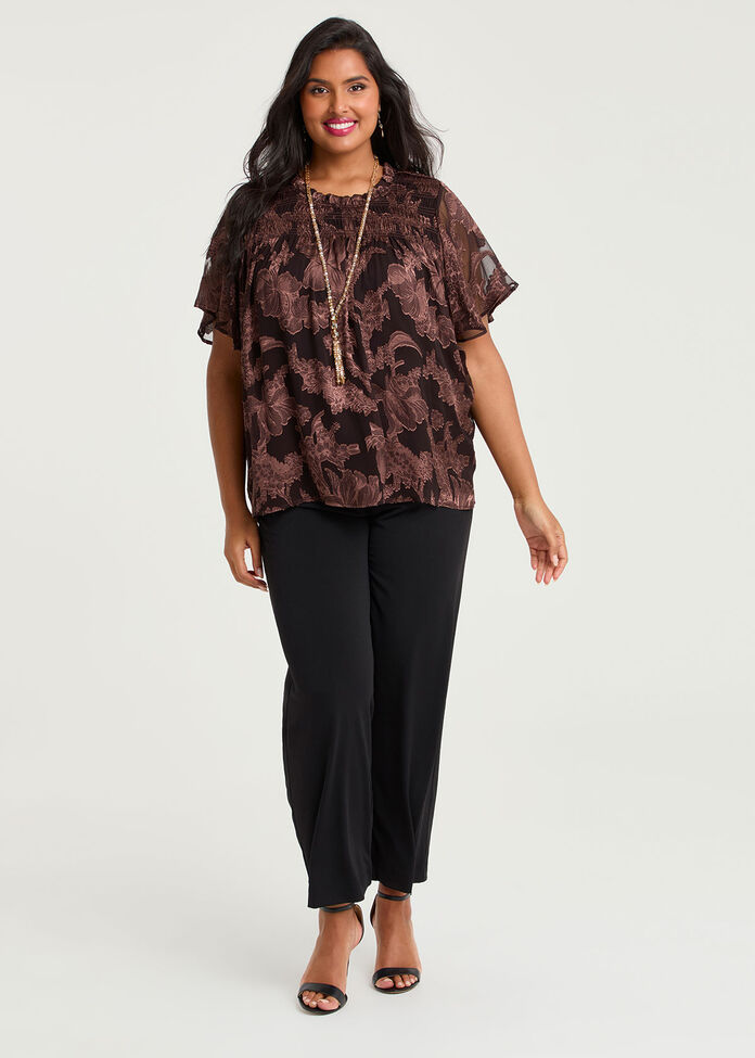 Rosa Jacquard Chiffon Shirred Top, , hi-res