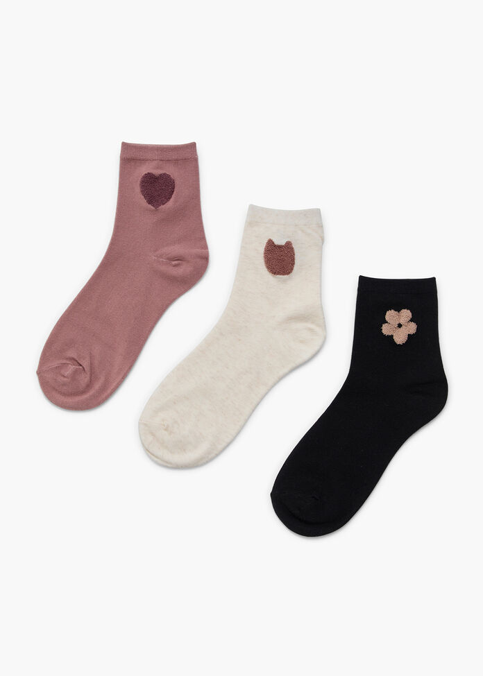 3 Pack Cosy Pattern Cotton Socks, , hi-res