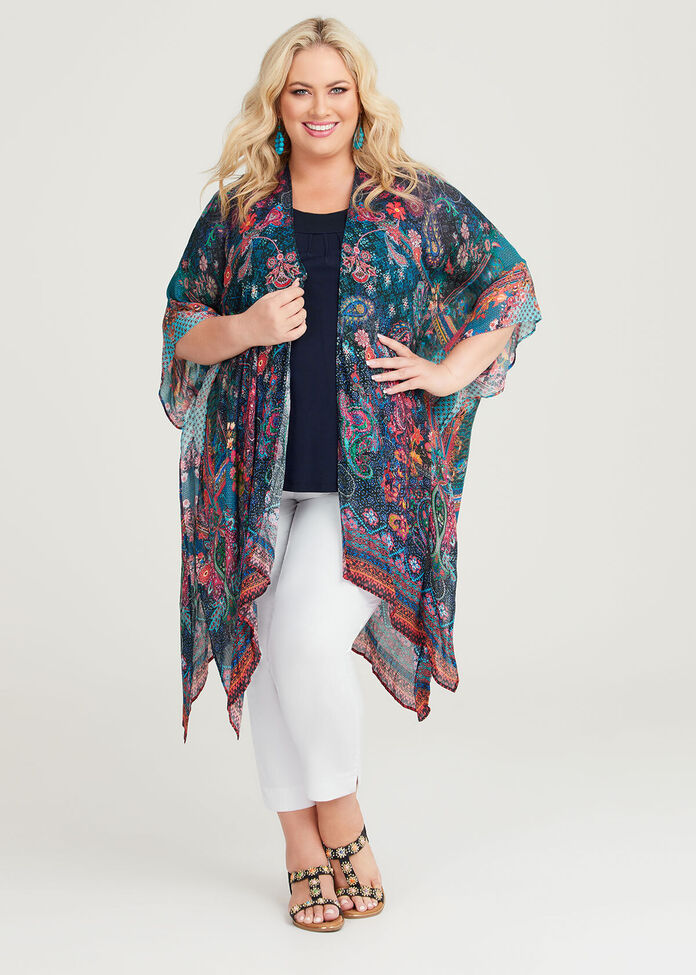 Summer Print Cape Kimono, , hi-res