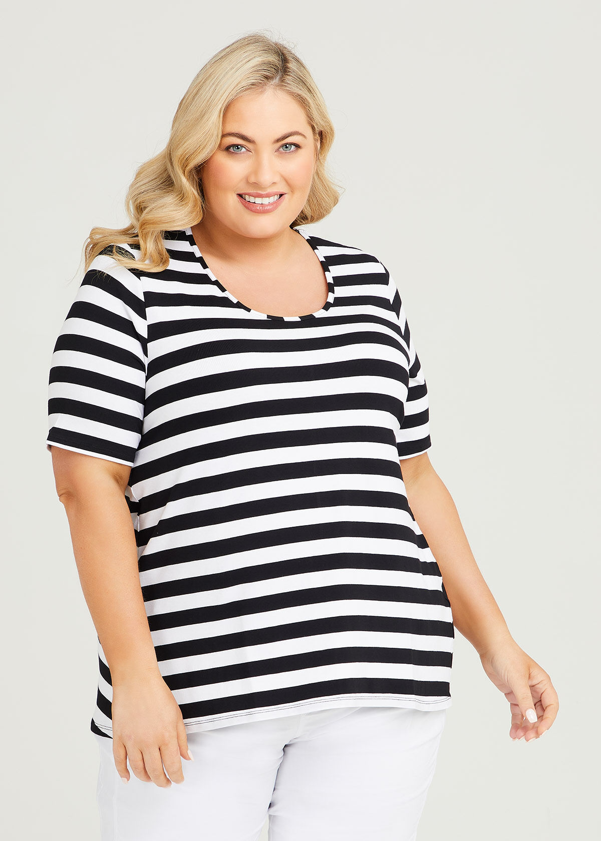 Plus size black and white hot sale striped top