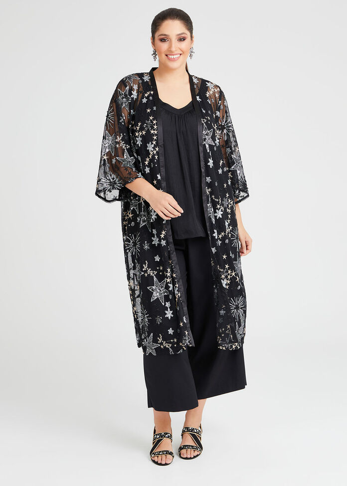 Shop Plus Size Starry Skies Sequin Kimono in Black | Taking Shape AU