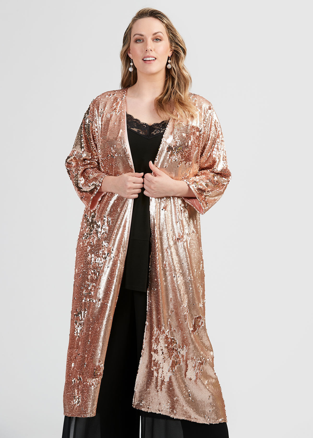 long sequin duster coat