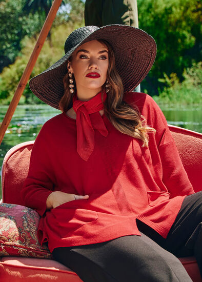 Plus Size Pocket Batwing Natural Knit Jumper