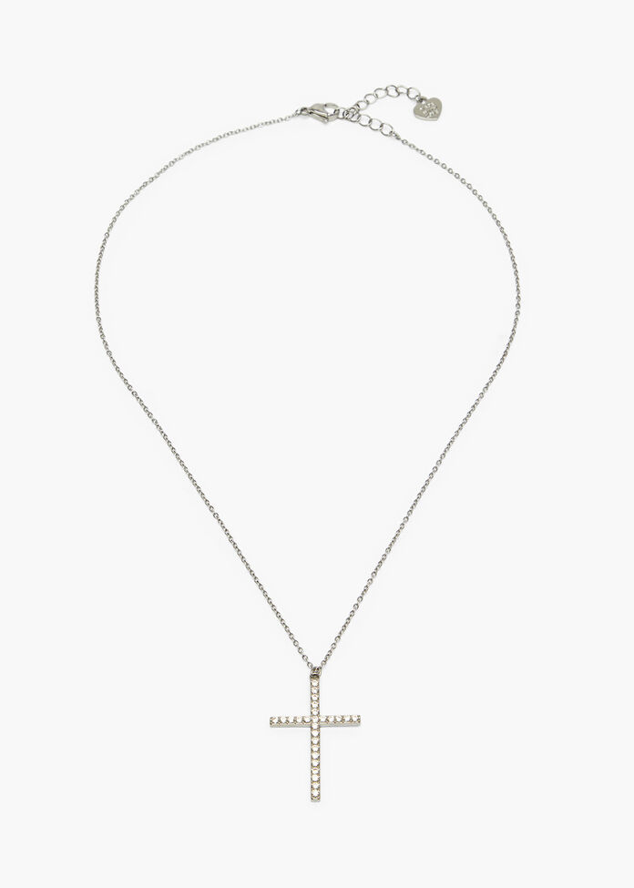 Diamante Cross Necklace, , hi-res