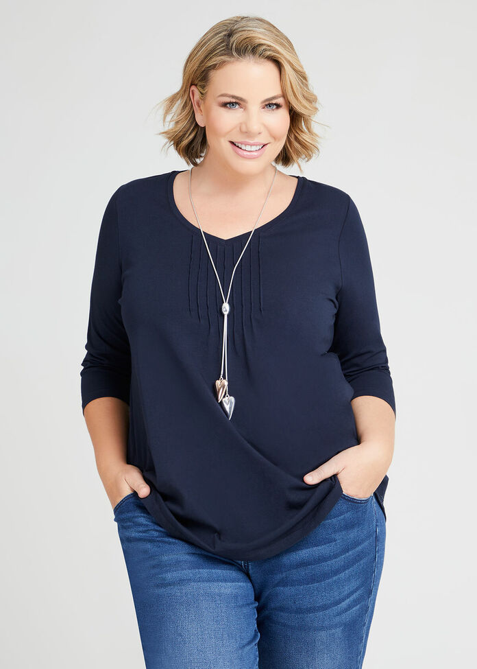 Organic Pintuck 3/4 Sleeve Top, , hi-res