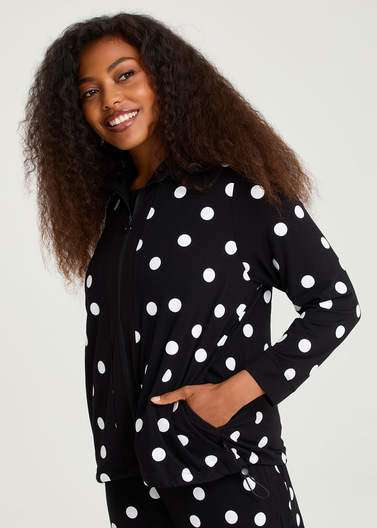 Shop Plus Size Natural Polka Dot Zip Cardigan, | Taking Shape AU
