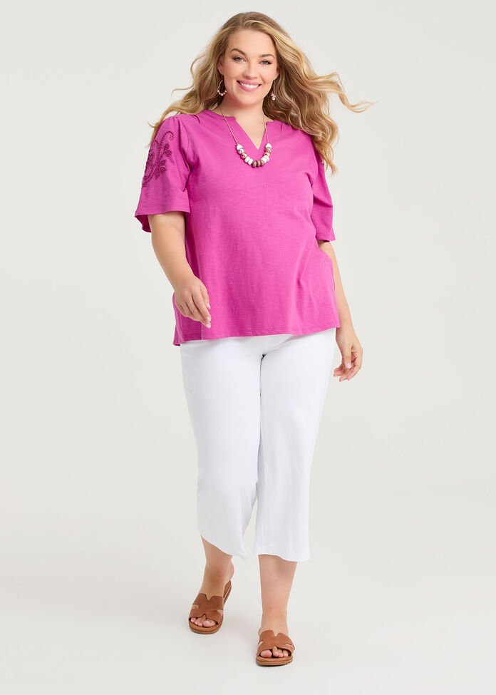 Cotton Cutout Embroidery Top, , hi-res