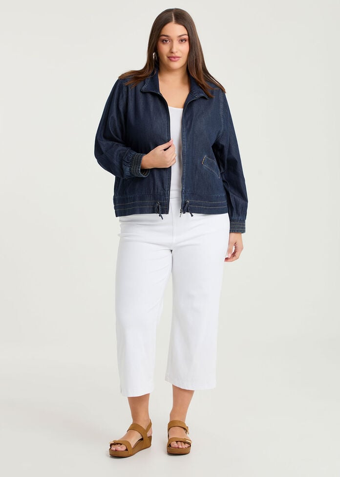 Cotton Lyocell Funnel Neck Jacket, , hi-res